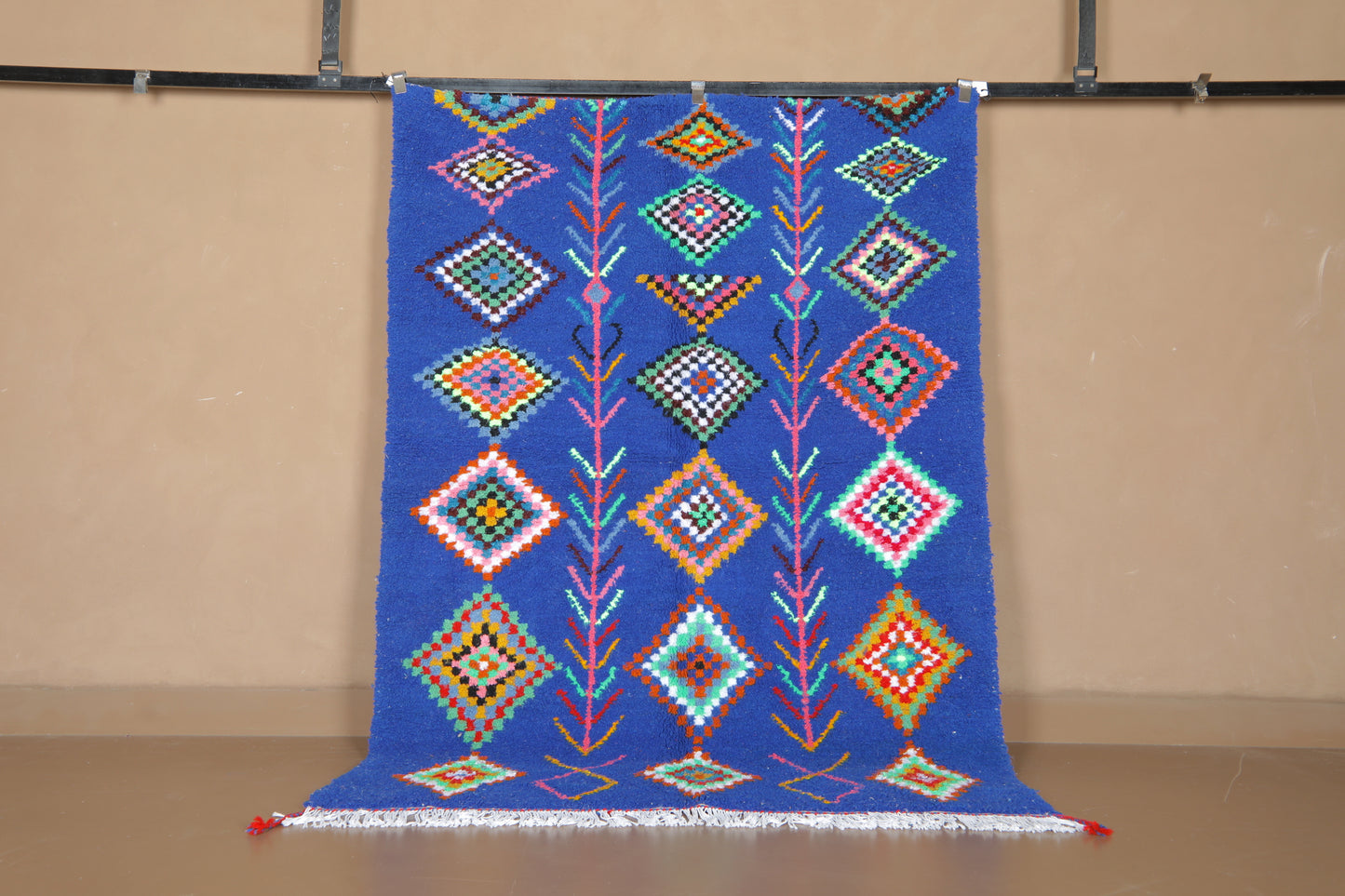 Blue Moroccan Rug – Custom Handmade Rug – Colorful Diamond Motifs