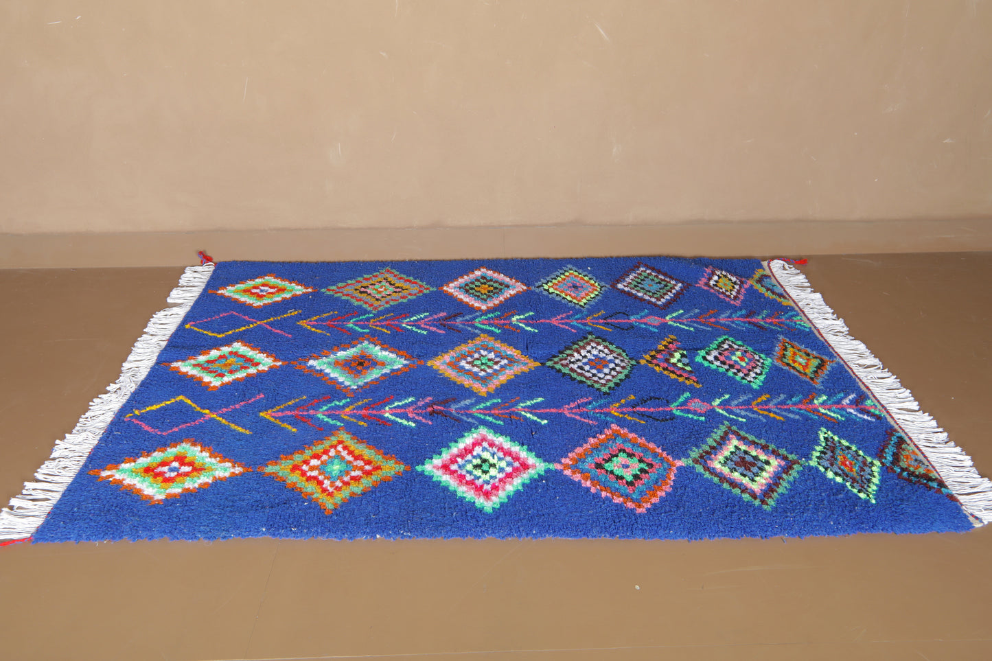 Blue Moroccan Rug – Custom Handmade Rug – Colorful Diamond Motifs