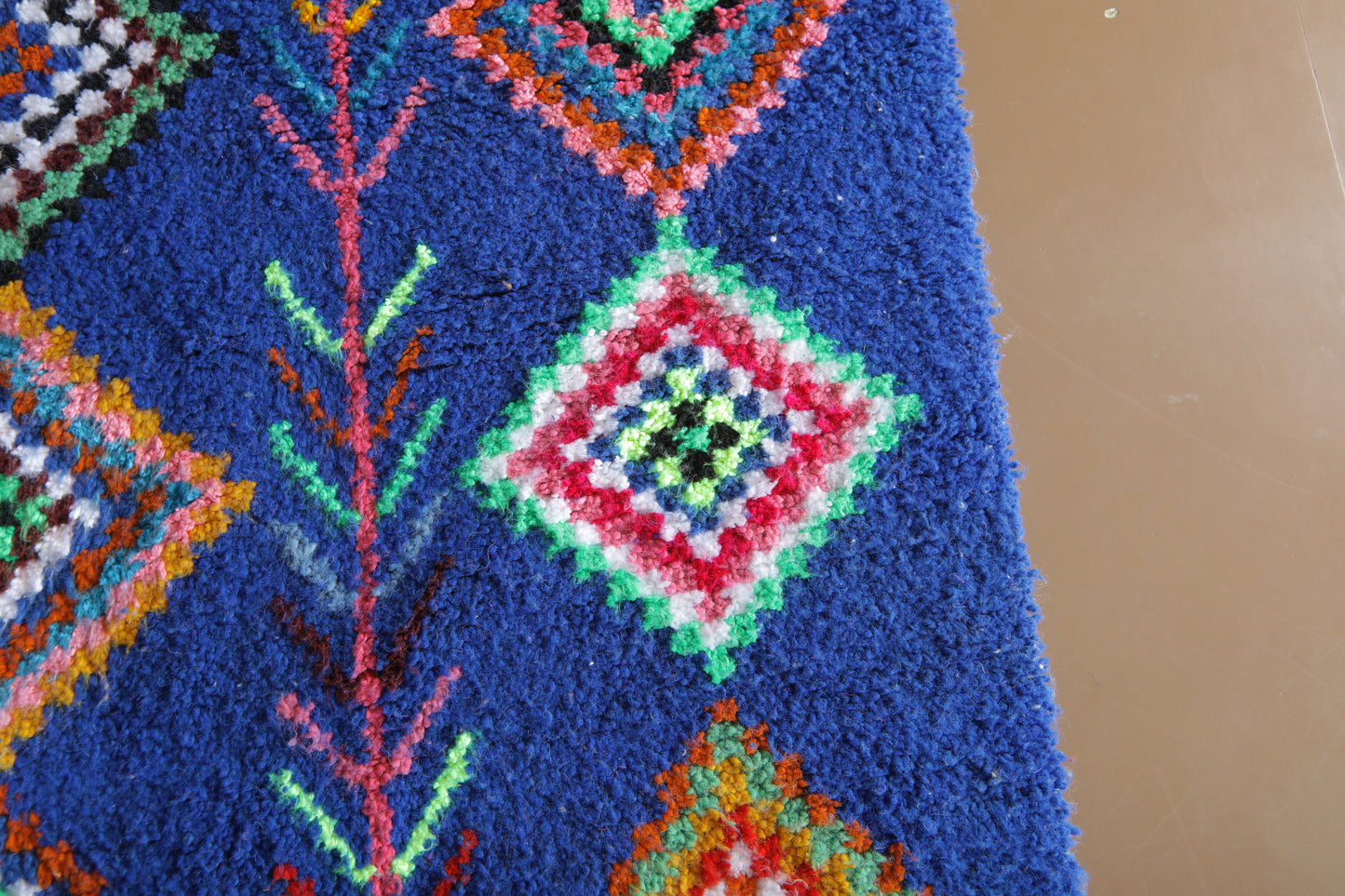 Blue Moroccan Rug – Custom Handmade Rug – Colorful Diamond Motifs