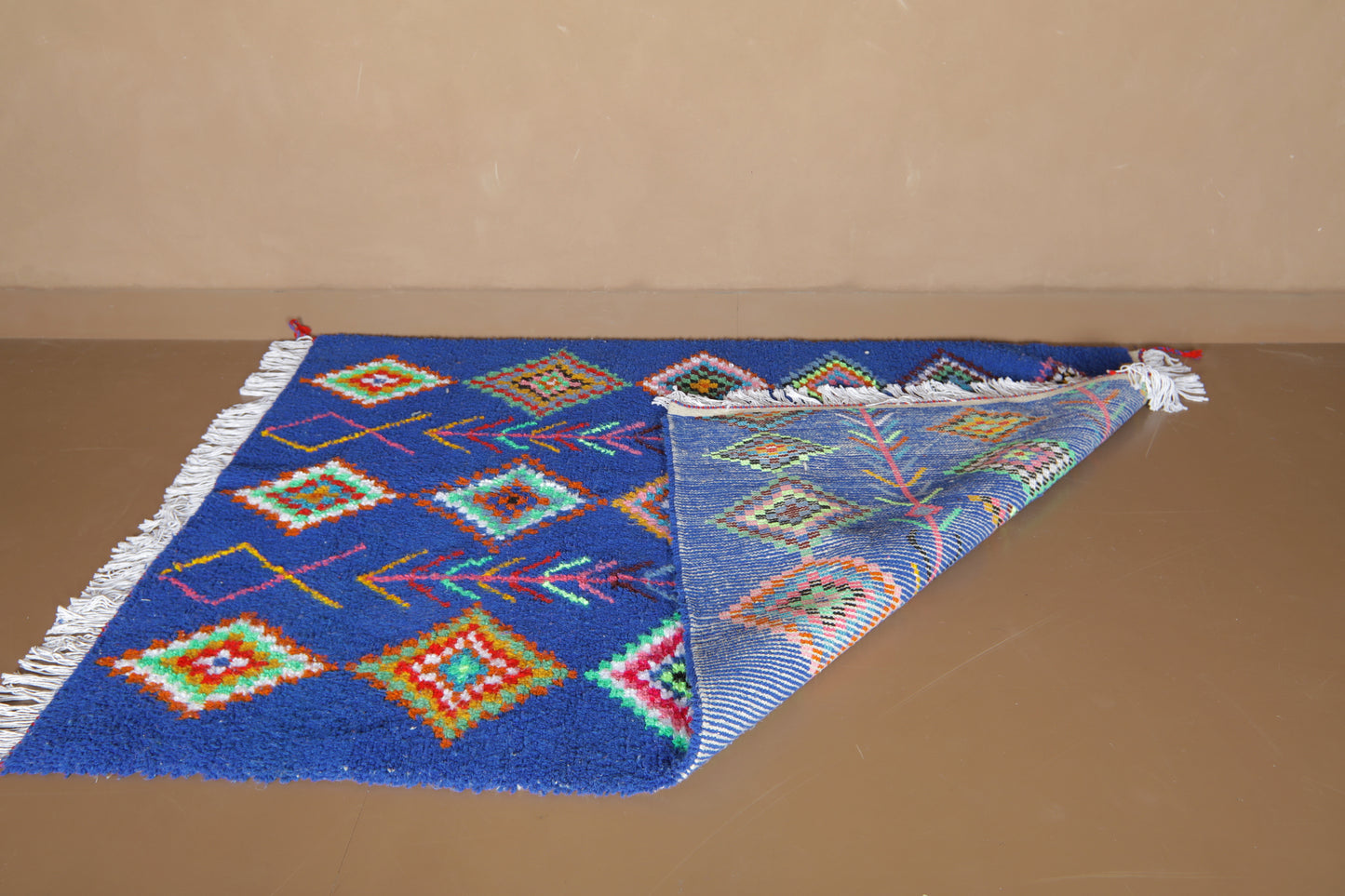 Blue Moroccan Rug – Custom Handmade Rug – Colorful Diamond Motifs