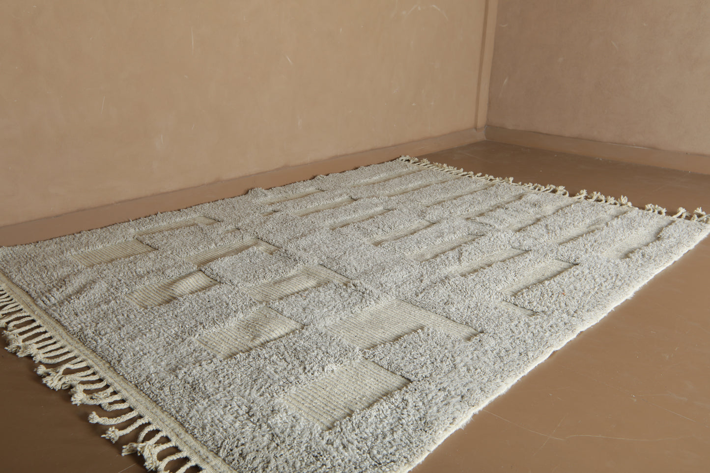 Handmade Moroccan Rug - Neutral Geometric Design - Custom Wool Rug