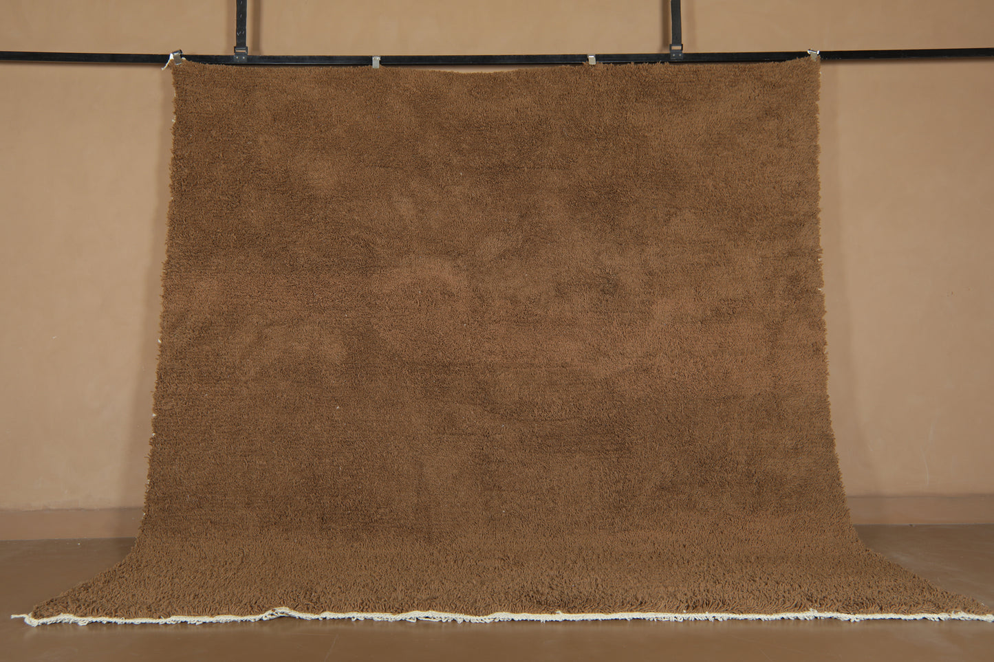 Custom Moroccan Rug - Minimalist Warm Brown Wool - Handmade Rug