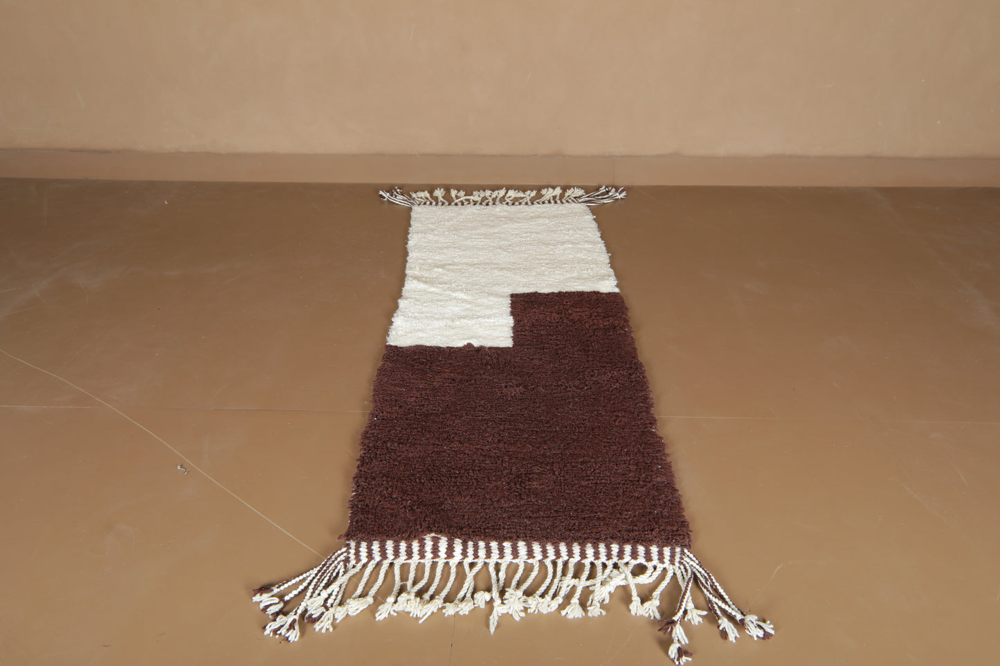 Moroccan Beni Ourain Rug - Ivory & Cocoa Modernist Blocks - Custom Wool Rug