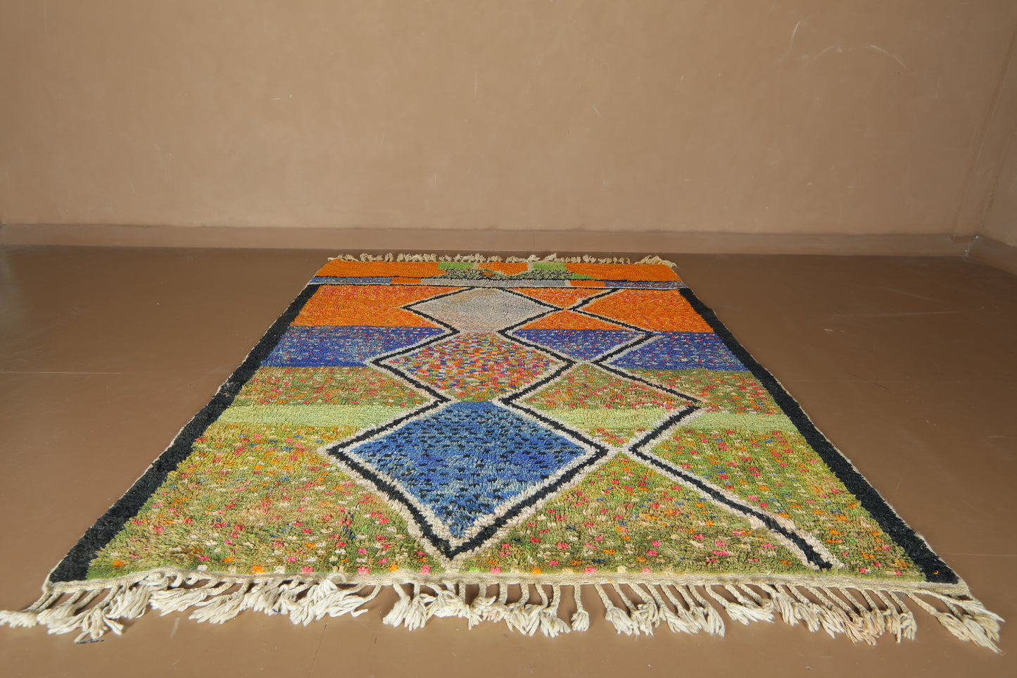 Handmade Moroccan Boujaad Rug – Vibrant Multicolor Geometric Wool Design