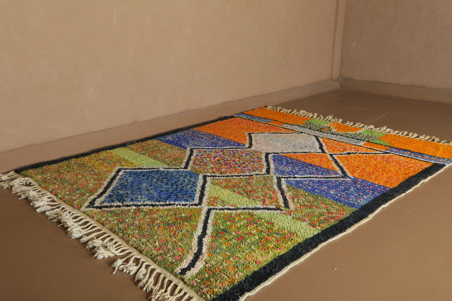 Handmade Moroccan Boujaad Rug – Vibrant Multicolor Geometric Wool Design