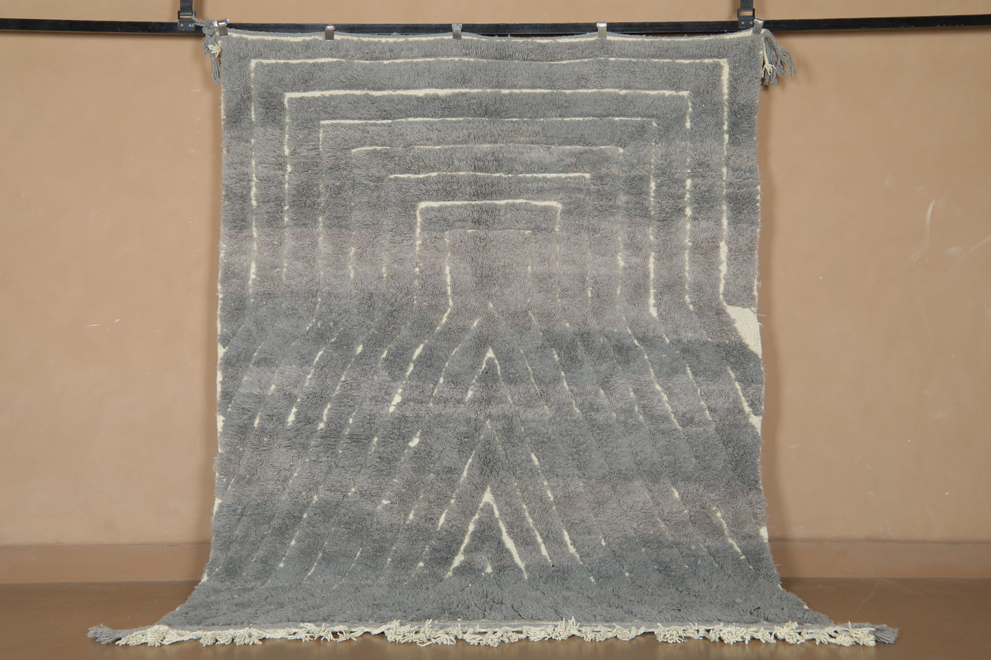 Custom Handmade Moroccan Rug – Gray & Cream Geometric Wool Design