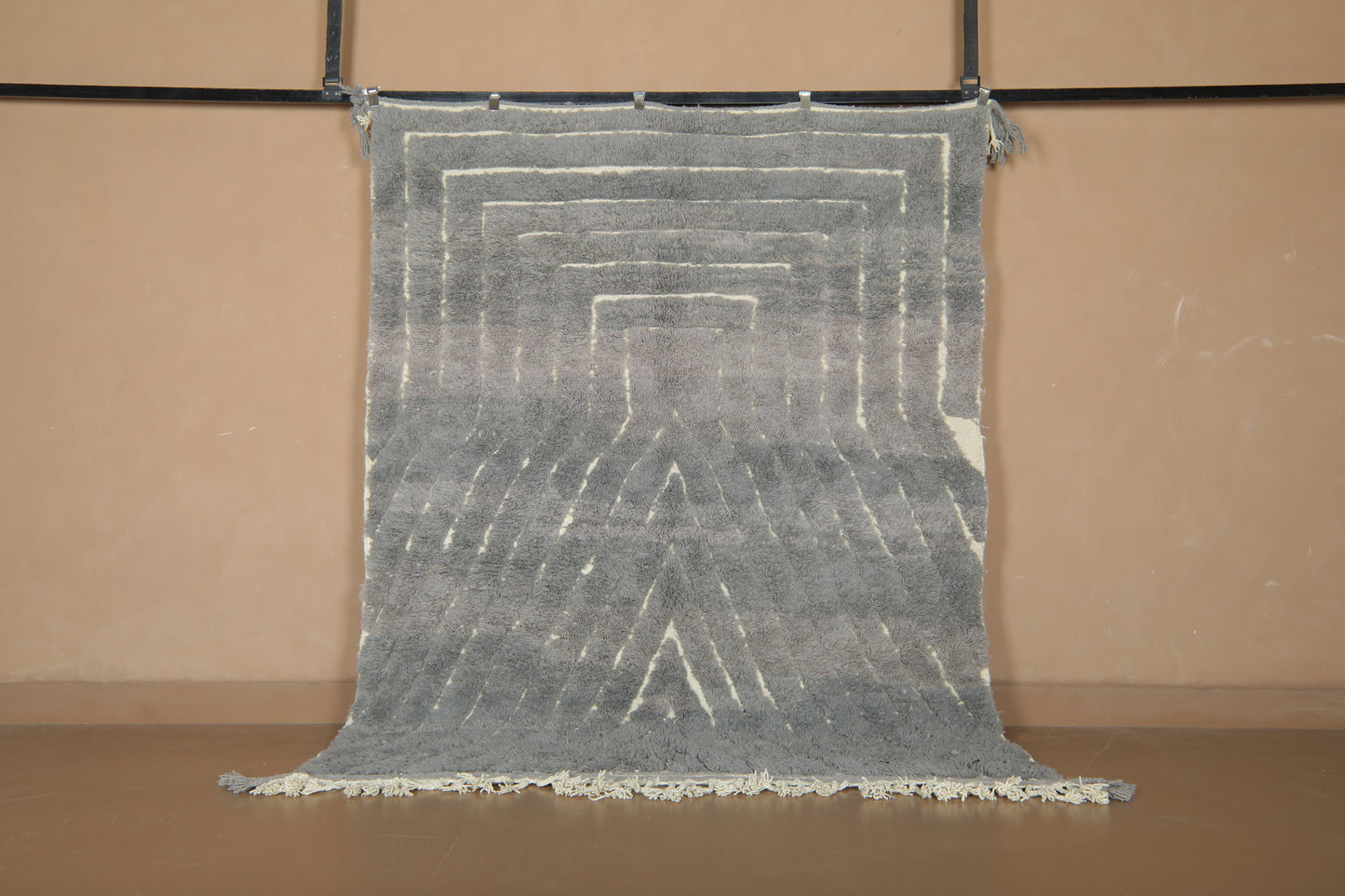 Custom Handmade Moroccan Rug – Gray & Cream Geometric Wool Design