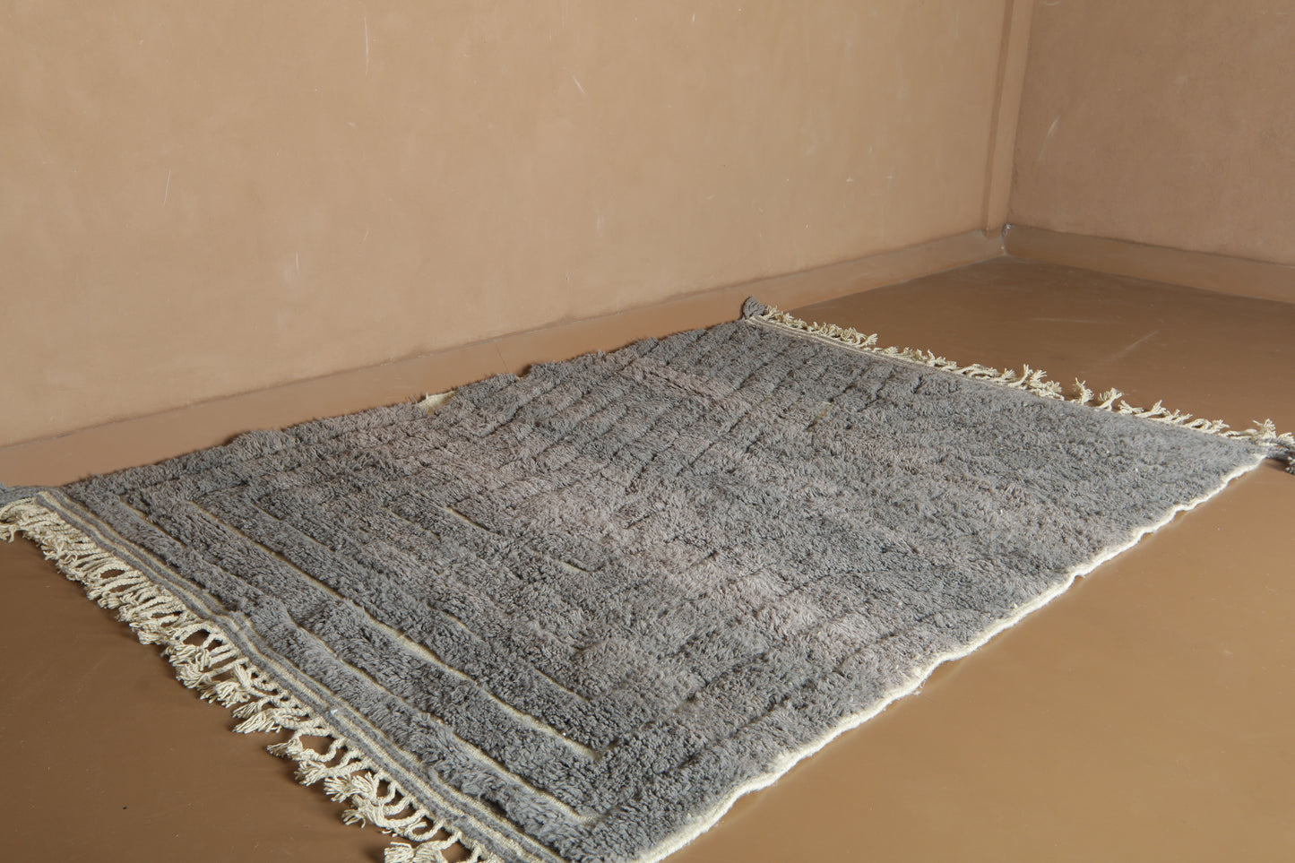 Custom Handmade Moroccan Rug – Gray & Cream Geometric Wool Design