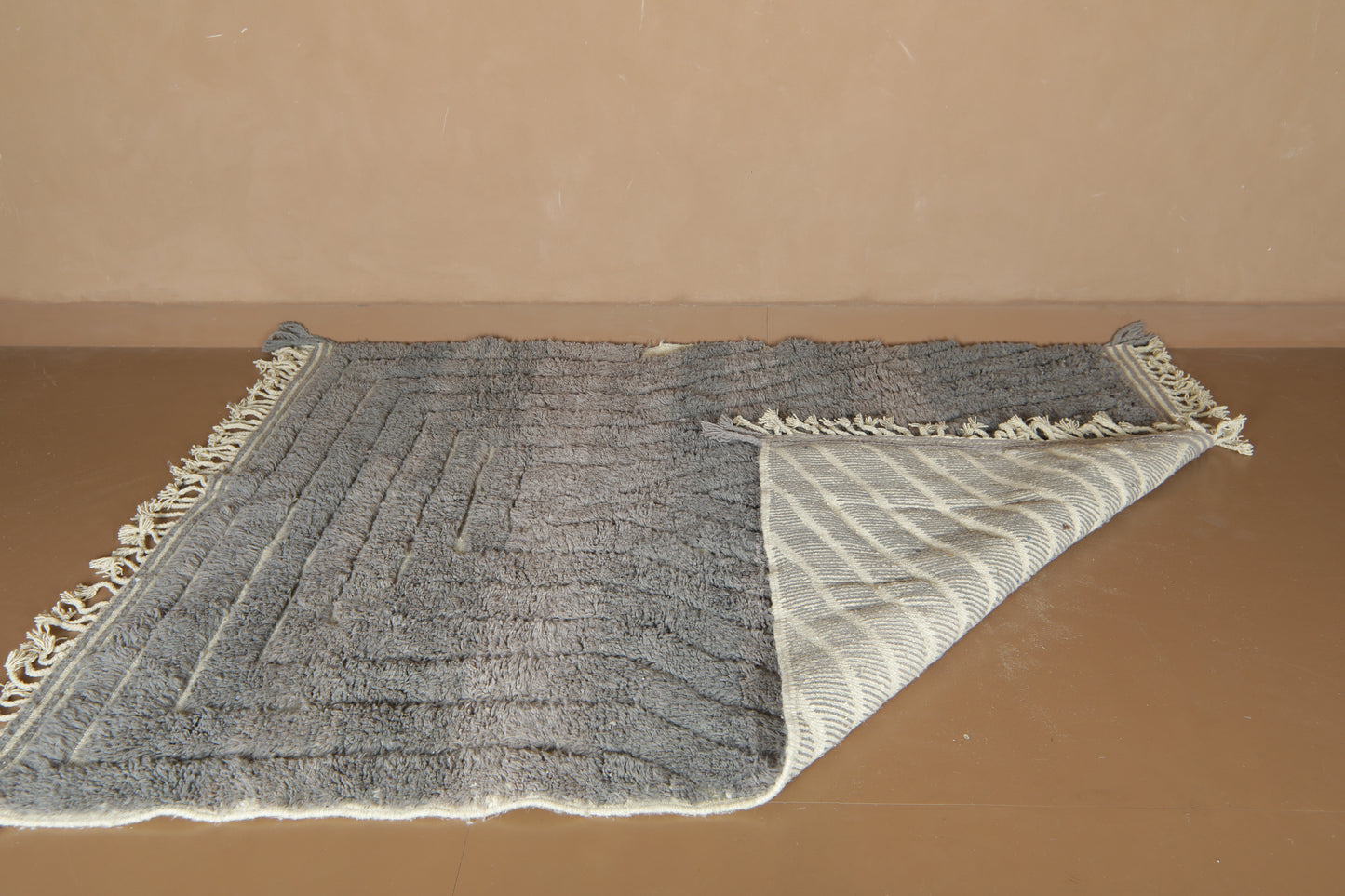 Custom Handmade Moroccan Rug – Gray & Cream Geometric Wool Design