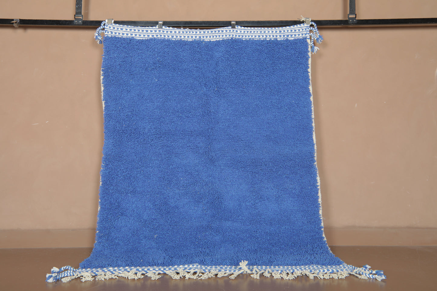 Handmade Moroccan Blue Wool Rug – Beni Ourain Carpet – Custom Modern Area Rug