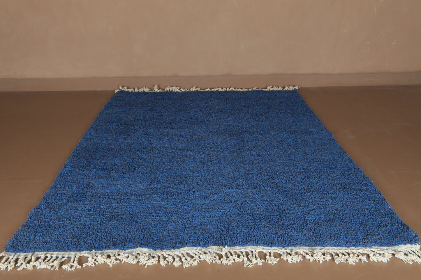 Custom Handmade Moroccan Rug – Deep Blue Wool with Minimal Geometric Pattern