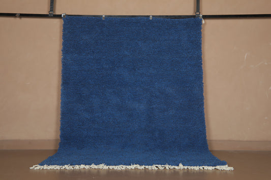 Custom Handmade Moroccan Rug – Deep Blue Wool with Minimal Geometric Pattern