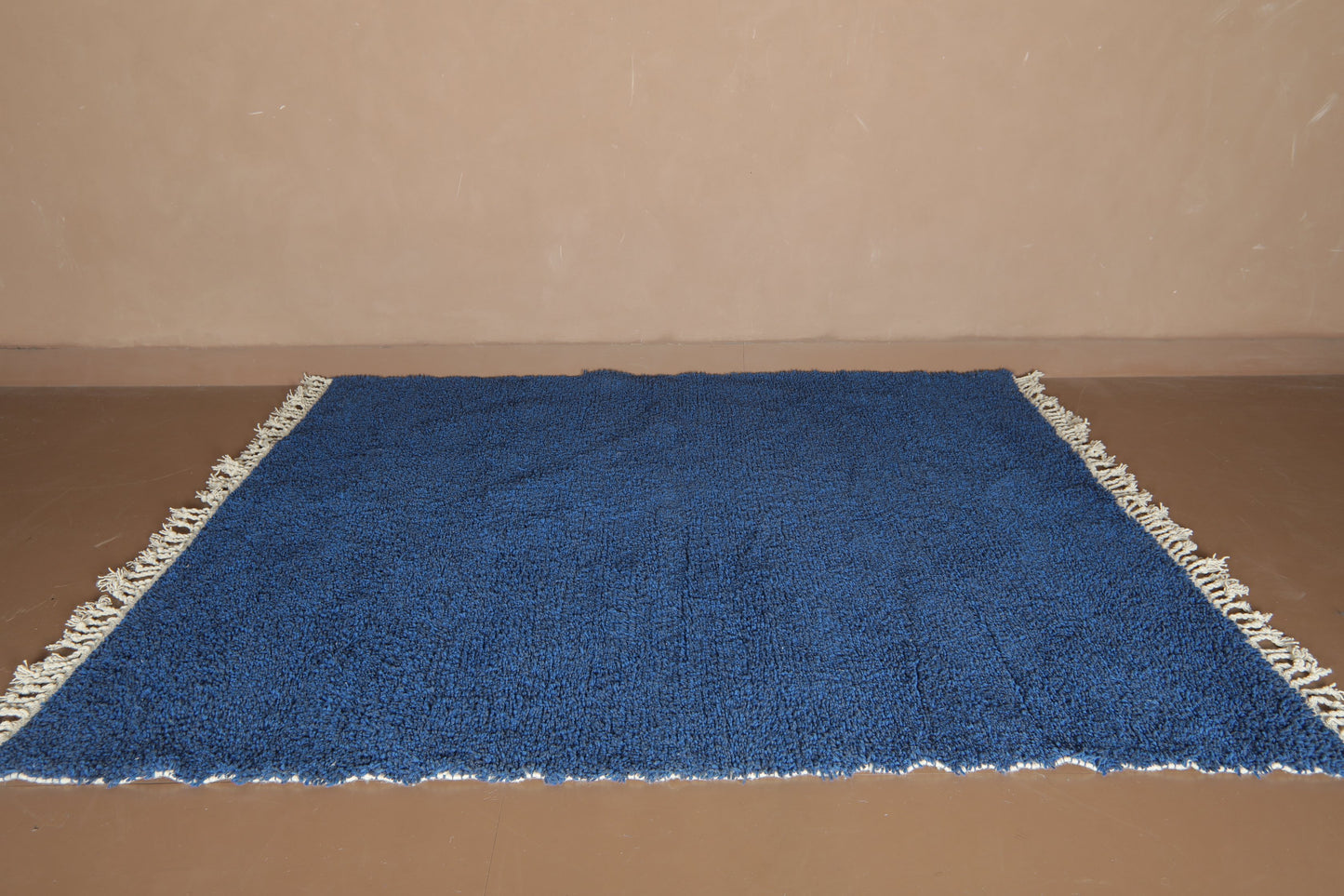 Custom Handmade Moroccan Rug – Deep Blue Wool with Minimal Geometric Pattern