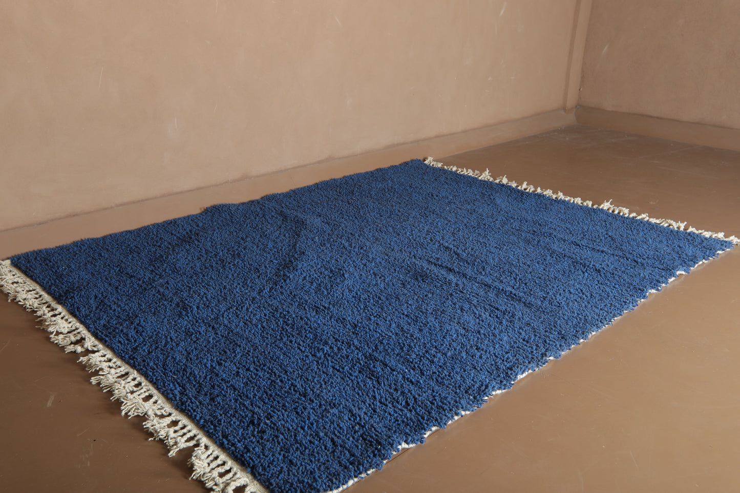 Custom Handmade Moroccan Rug – Deep Blue Wool with Minimal Geometric Pattern