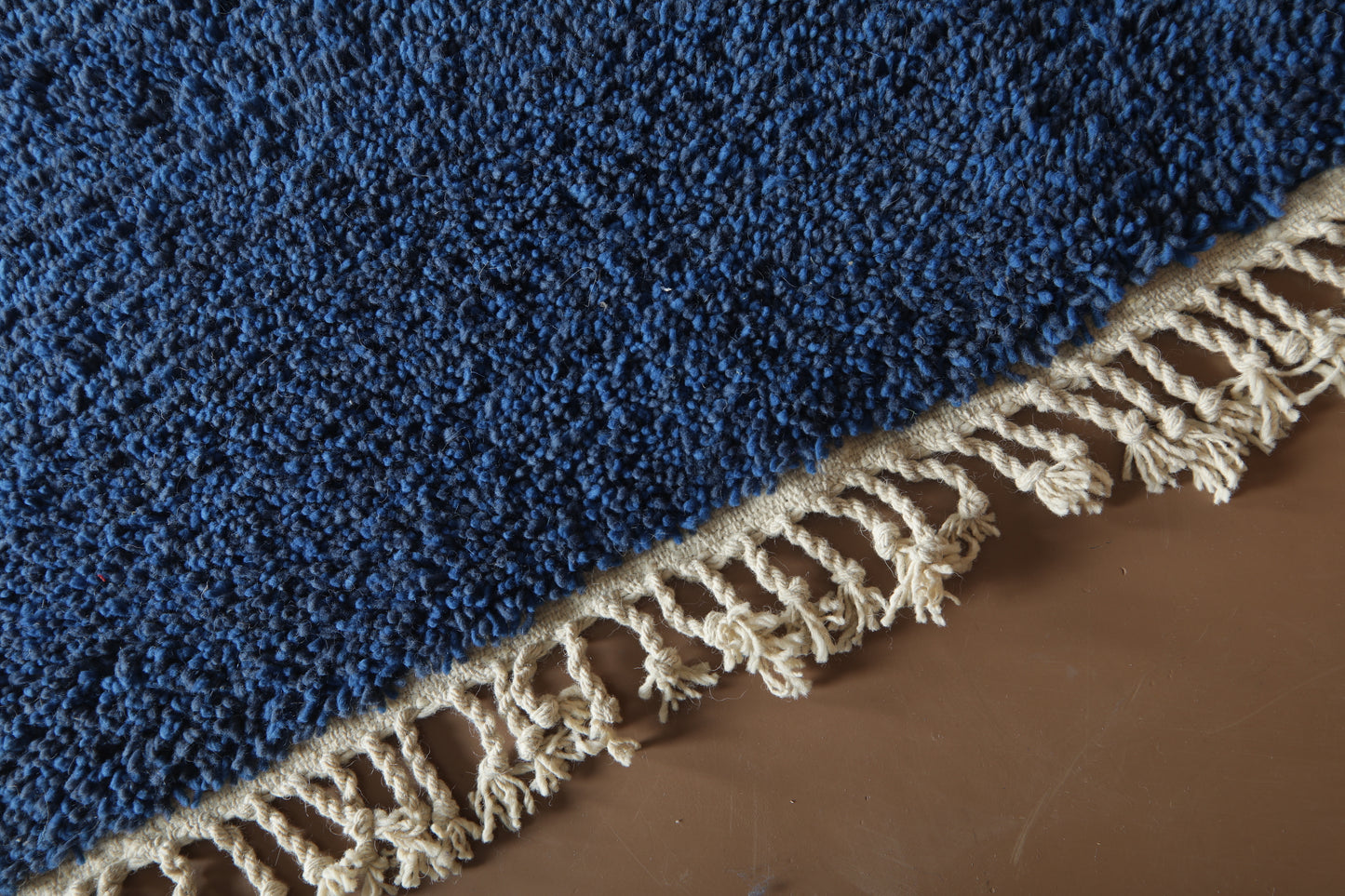Custom Handmade Moroccan Rug – Deep Blue Wool with Minimal Geometric Pattern