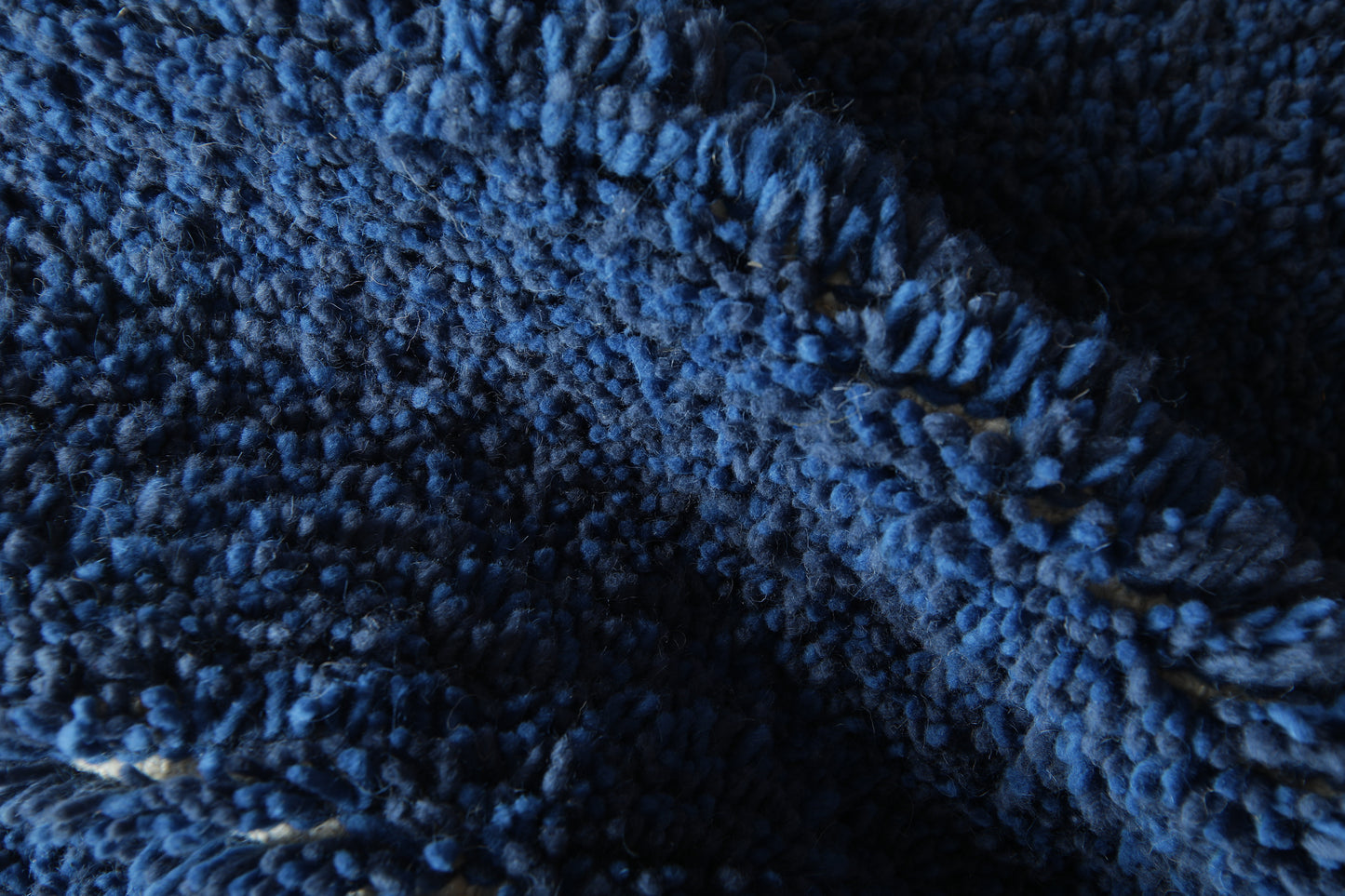 Custom Handmade Moroccan Rug – Deep Blue Wool with Minimal Geometric Pattern