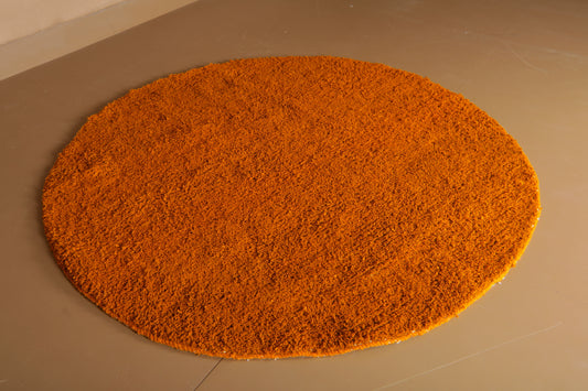 Custom Round Moroccan Rug – Minimalist Burnt Orange Wool