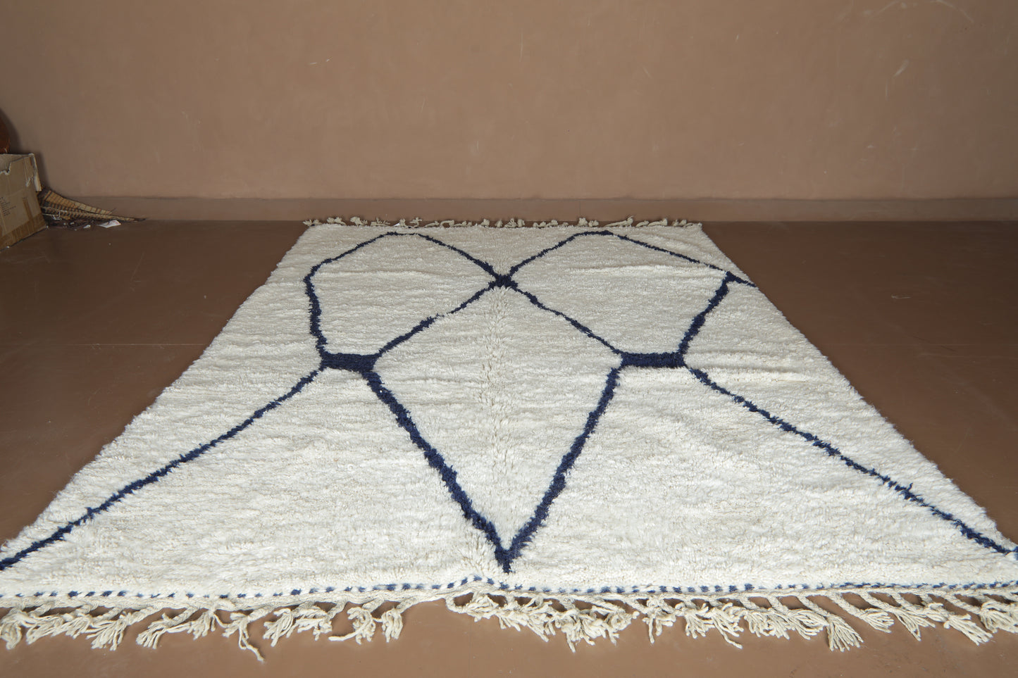Custom Moroccan Wool Rug – Cream & Navy Geometric Handmade Berber Carpet