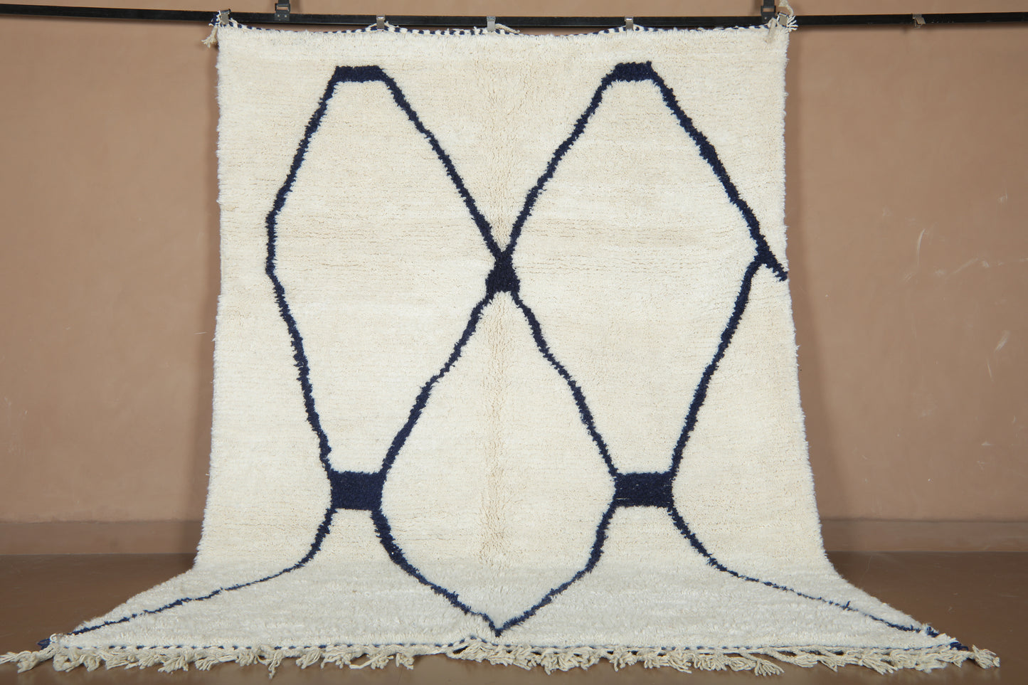 Custom Moroccan Wool Rug – Cream & Navy Geometric Handmade Berber Carpet