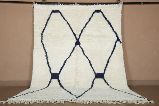 Custom Moroccan Wool Rug – Cream & Navy Geometric Handmade Berber Carpet