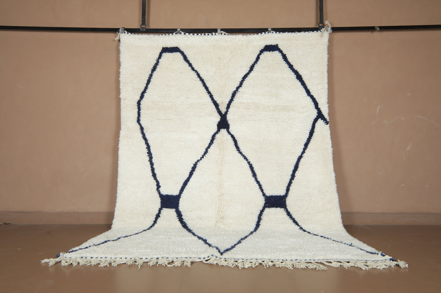 Custom Moroccan Wool Rug – Cream & Navy Geometric Handmade Berber Carpet