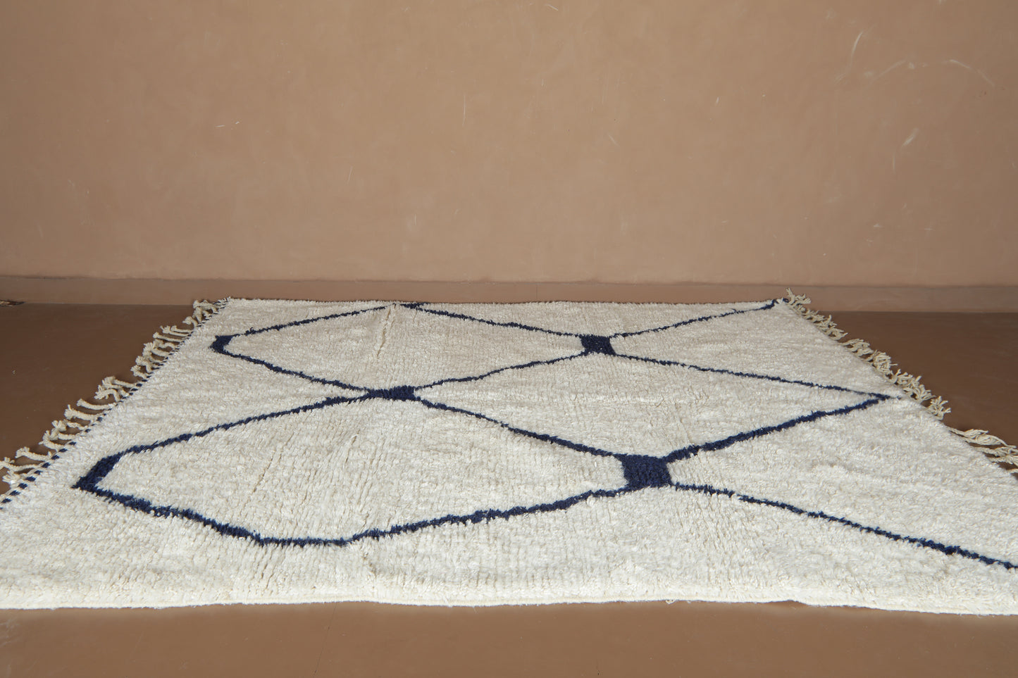 Custom Moroccan Wool Rug – Cream & Navy Geometric Handmade Berber Carpet