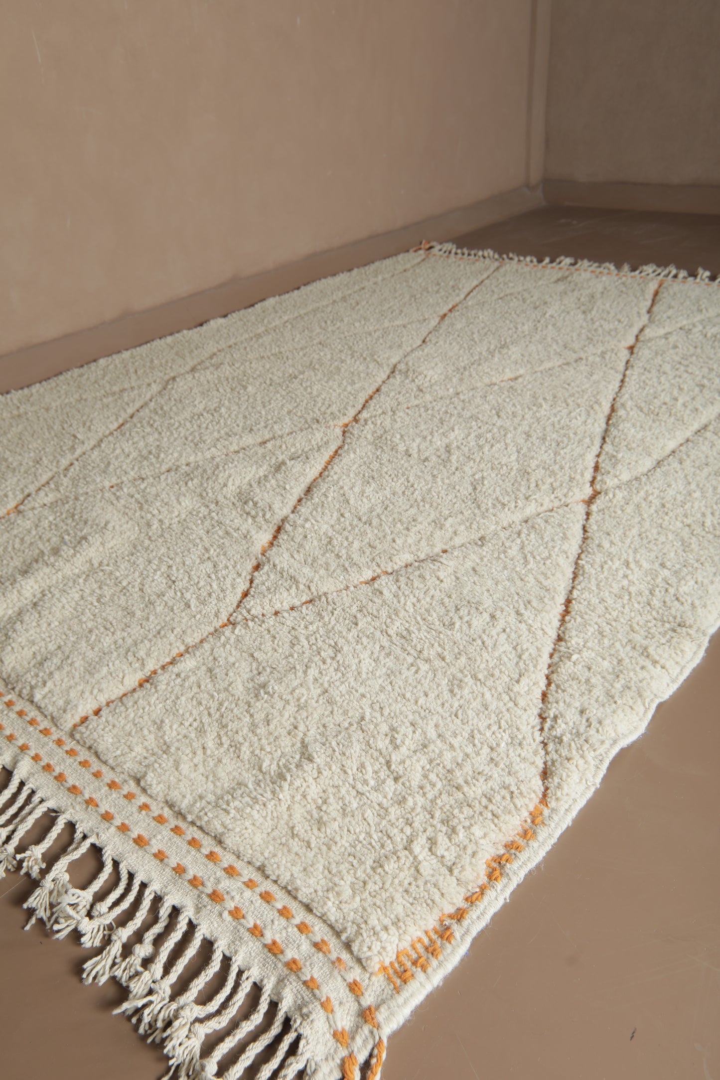 Rug With Orange Trellis Design - Moroccan Rug - Wool Rug