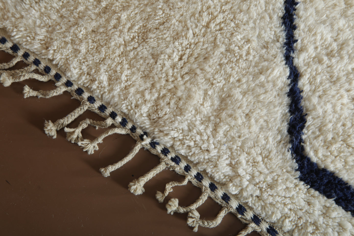 Custom Moroccan Wool Rug – Cream & Navy Geometric Handmade Berber Carpet