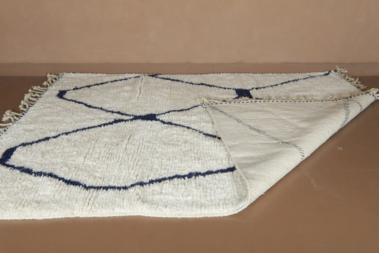 Custom Moroccan Wool Rug – Cream & Navy Geometric Handmade Berber Carpet
