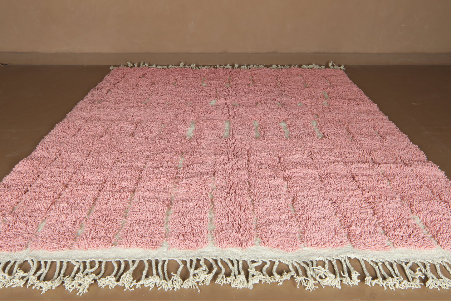 Custom Pink Moroccan Rug – Handmade Wool Berber Carpet with Ivory Stripes