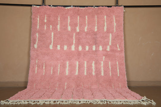 Custom Pink Moroccan Rug – Handmade Wool Berber Carpet with Ivory Stripes