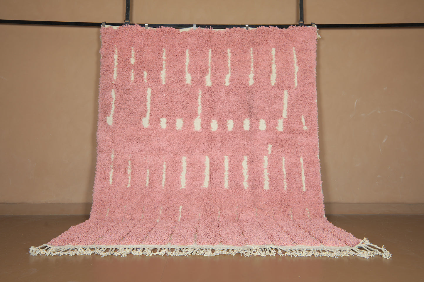 Custom Pink Moroccan Rug – Handmade Wool Berber Carpet with Ivory Stripes
