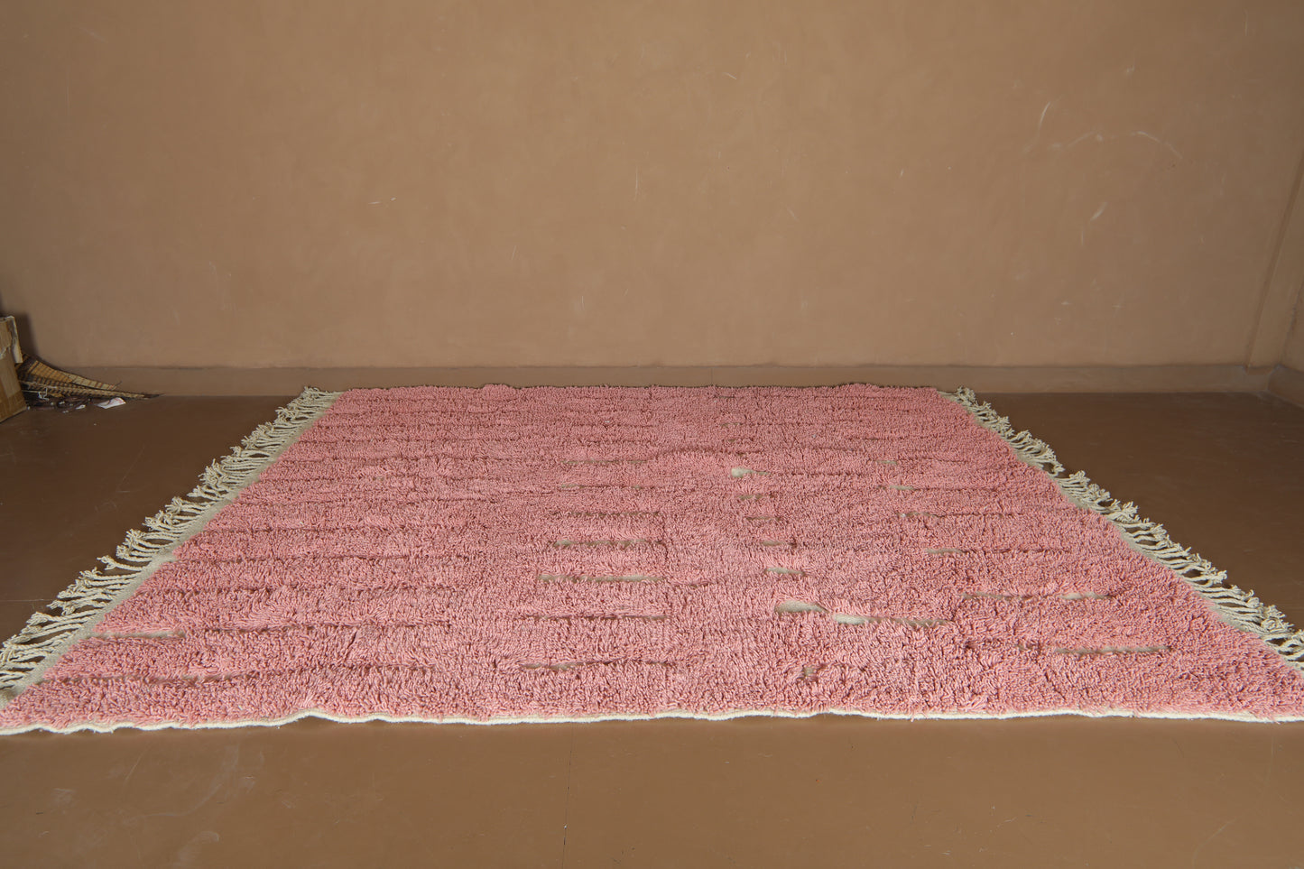 Custom Pink Moroccan Rug – Handmade Wool Berber Carpet with Ivory Stripes