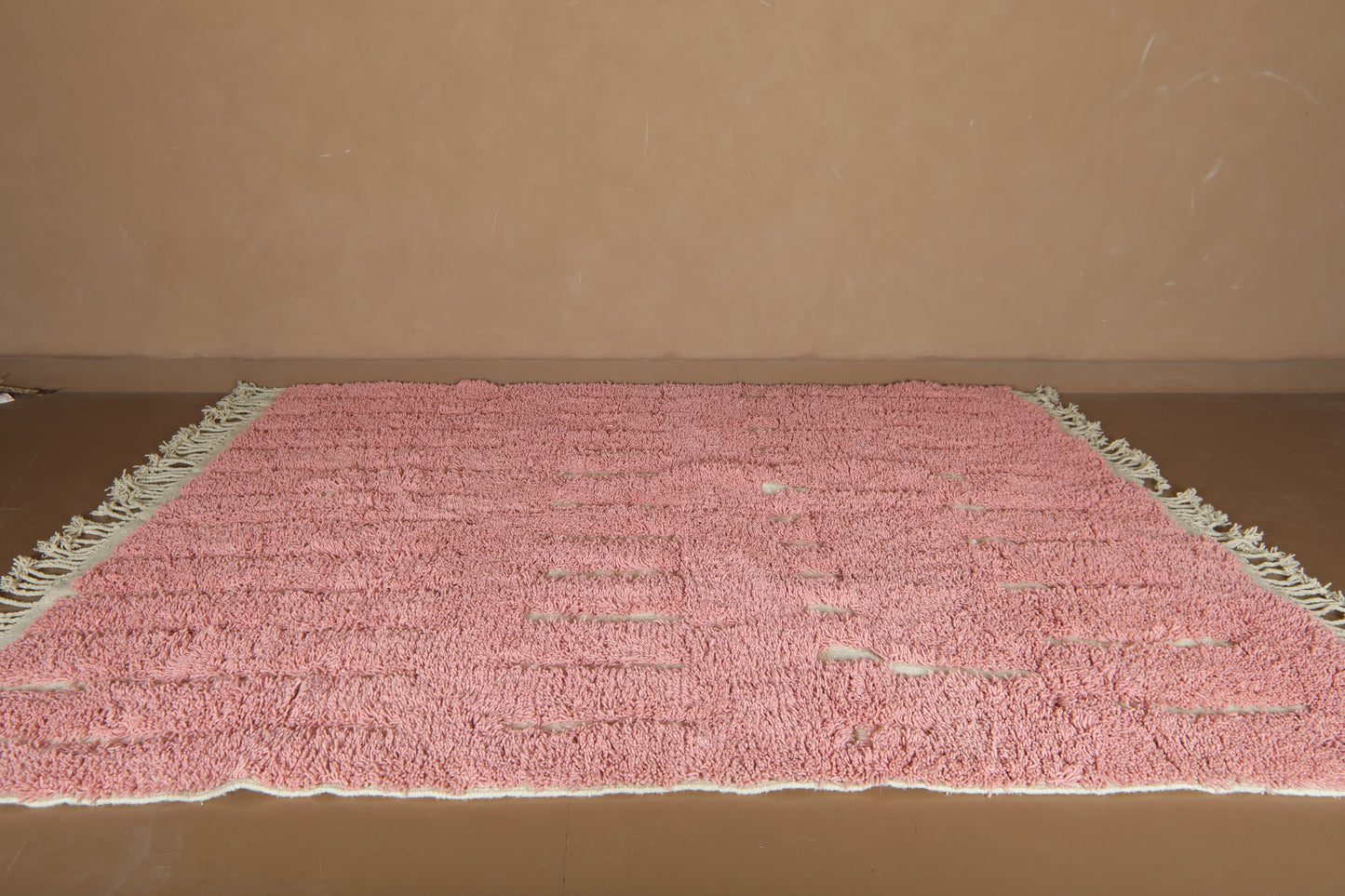 Custom Pink Moroccan Rug – Handmade Wool Berber Carpet with Ivory Stripes