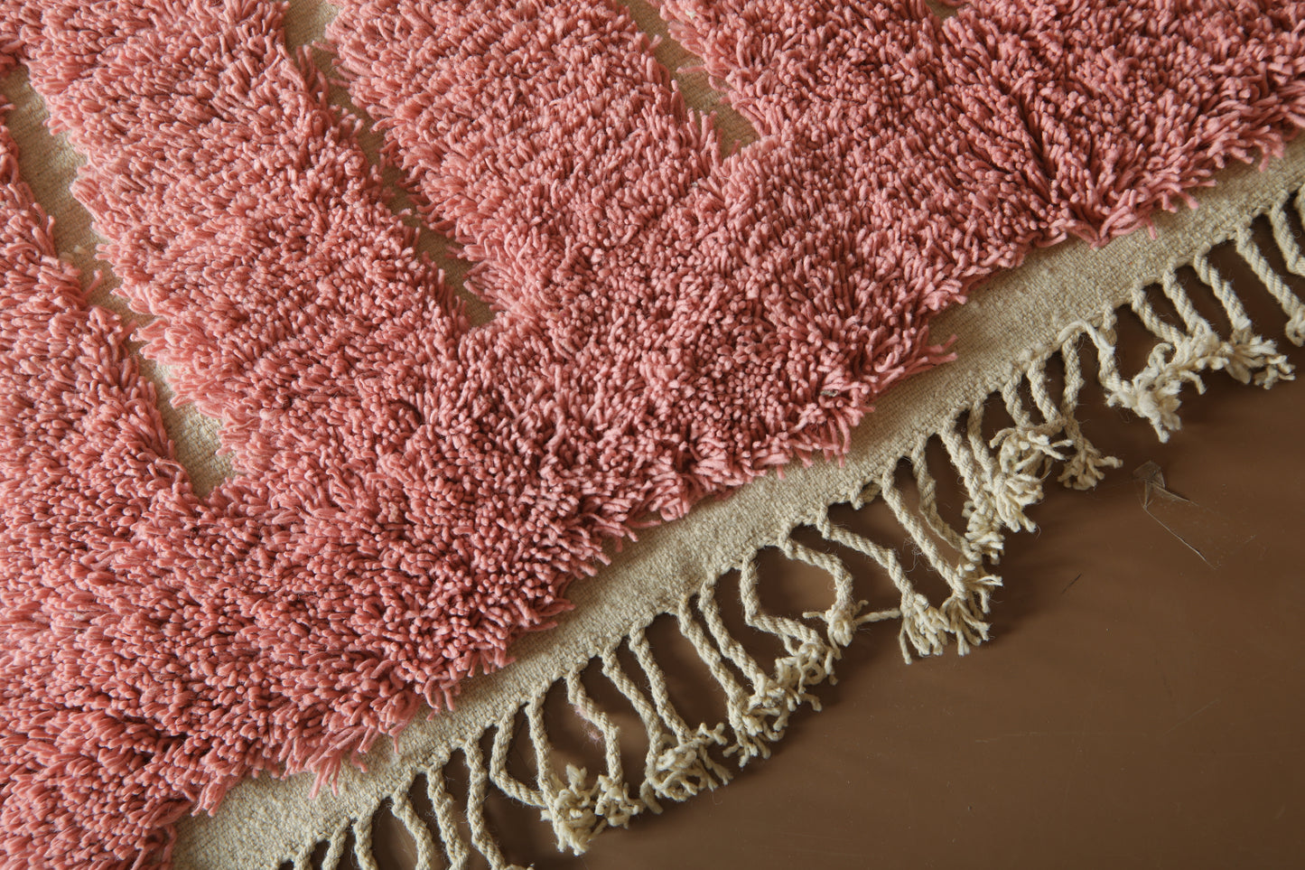 Custom Pink Moroccan Rug – Handmade Wool Berber Carpet with Ivory Stripes