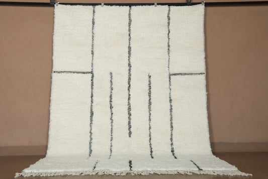 Handwoven Beni Ourain Wool Rug - Minimalist Modern Black Line Design