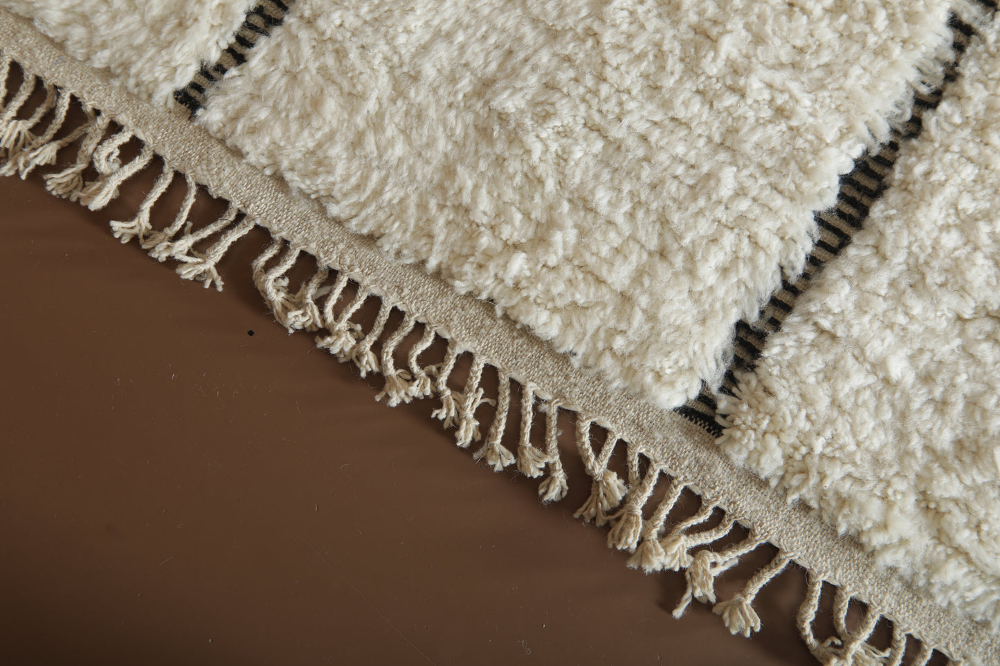 Handwoven Beni Ourain Wool Rug - Minimalist Modern Black Line Design