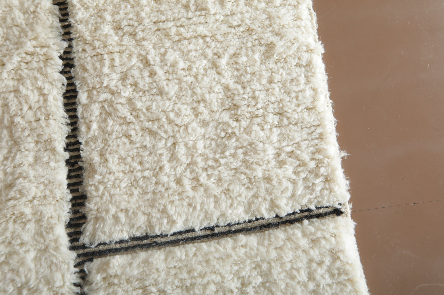Handwoven Beni Ourain Wool Rug - Minimalist Modern Black Line Design
