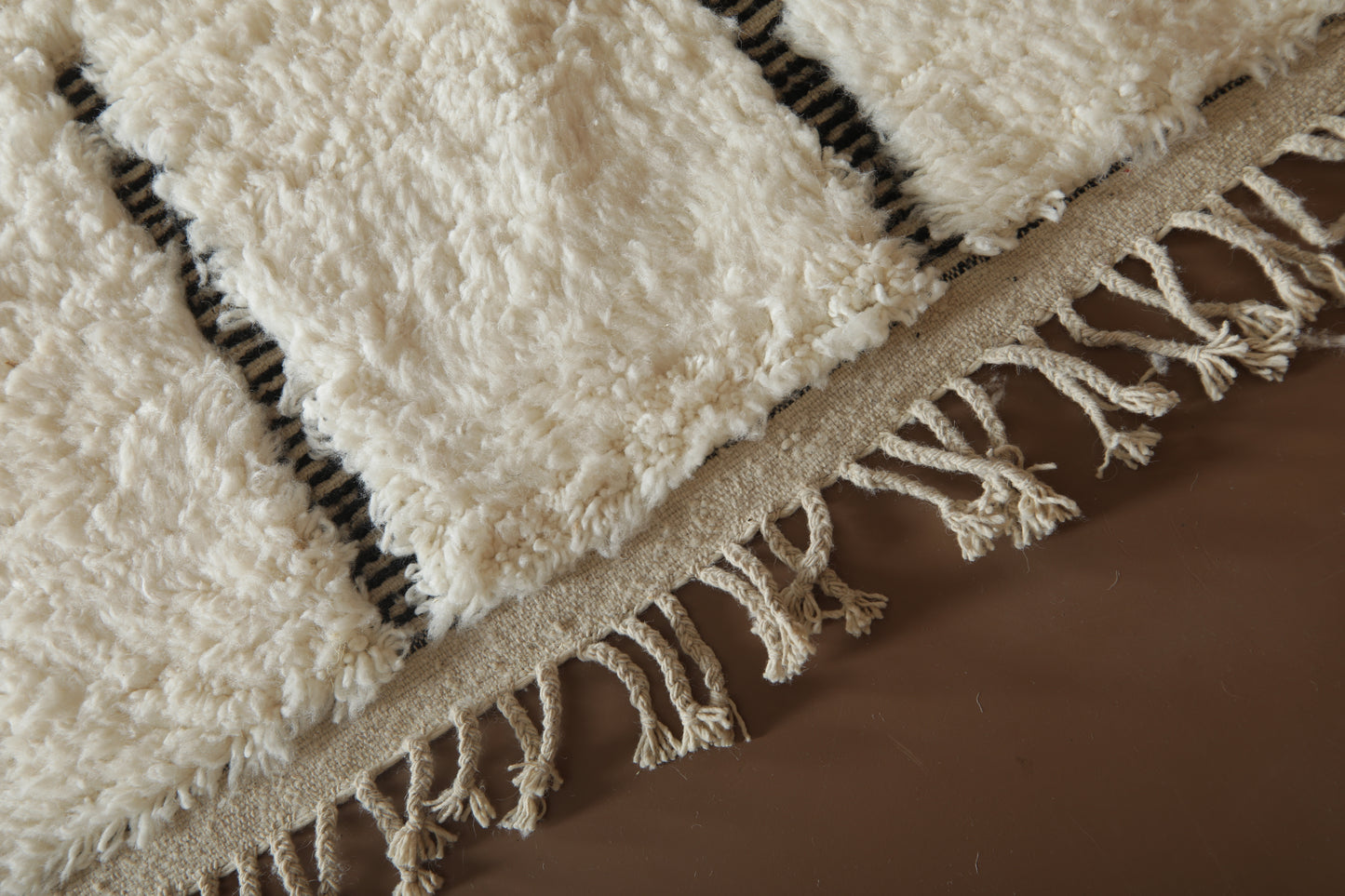 Handwoven Beni Ourain Wool Rug - Minimalist Modern Black Line Design