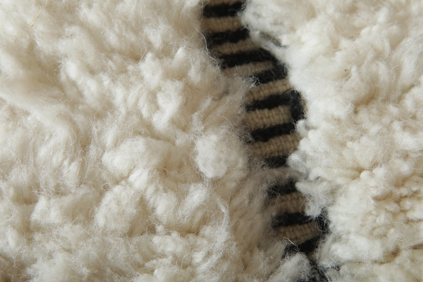 Handwoven Beni Ourain Wool Rug - Minimalist Modern Black Line Design