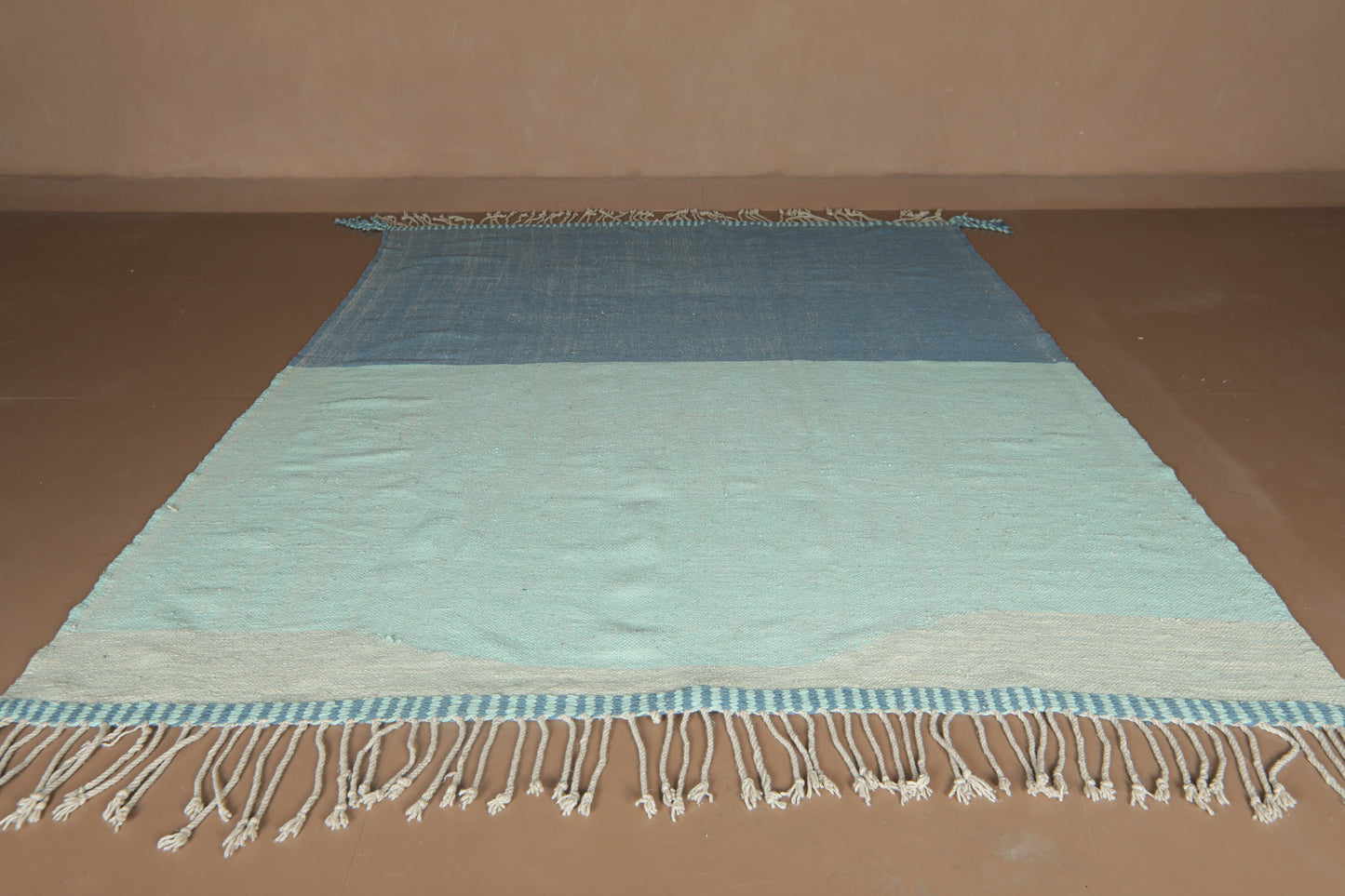Handwoven Moroccan Kilim Rug – Two-Tone Blue Flat Weave - Custom Rug