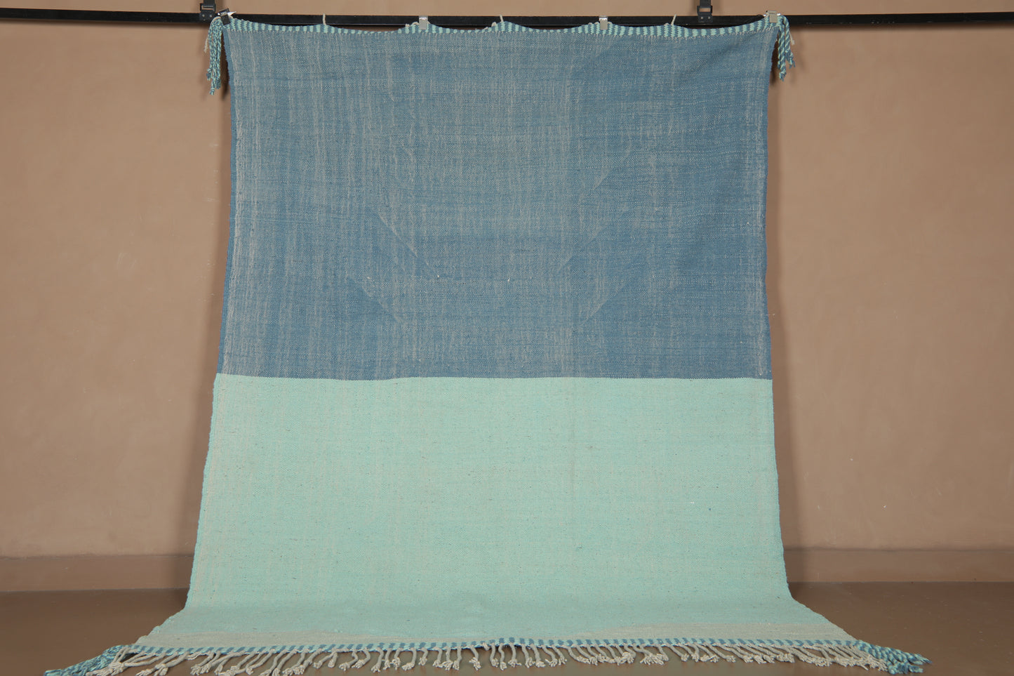 Handwoven Moroccan Kilim Rug – Two-Tone Blue Flat Weave - Custom Rug