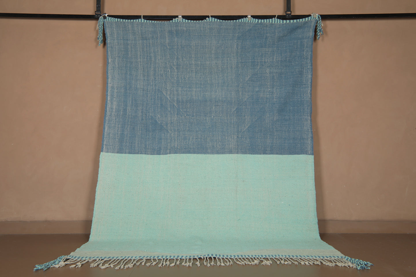 Handwoven Moroccan Kilim Rug – Two-Tone Blue Flat Weave - Custom Rug