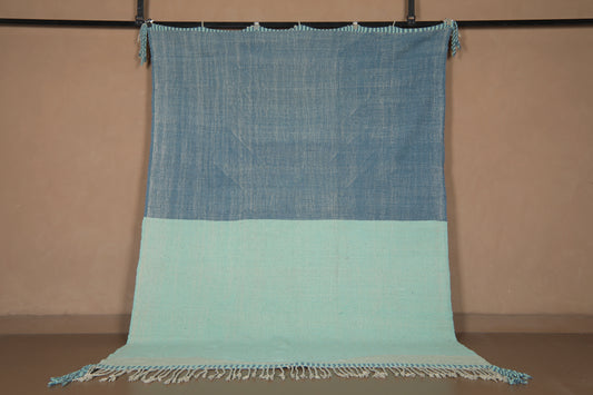Handwoven Moroccan Kilim Rug – Two-Tone Blue Flat Weave - Custom Rug