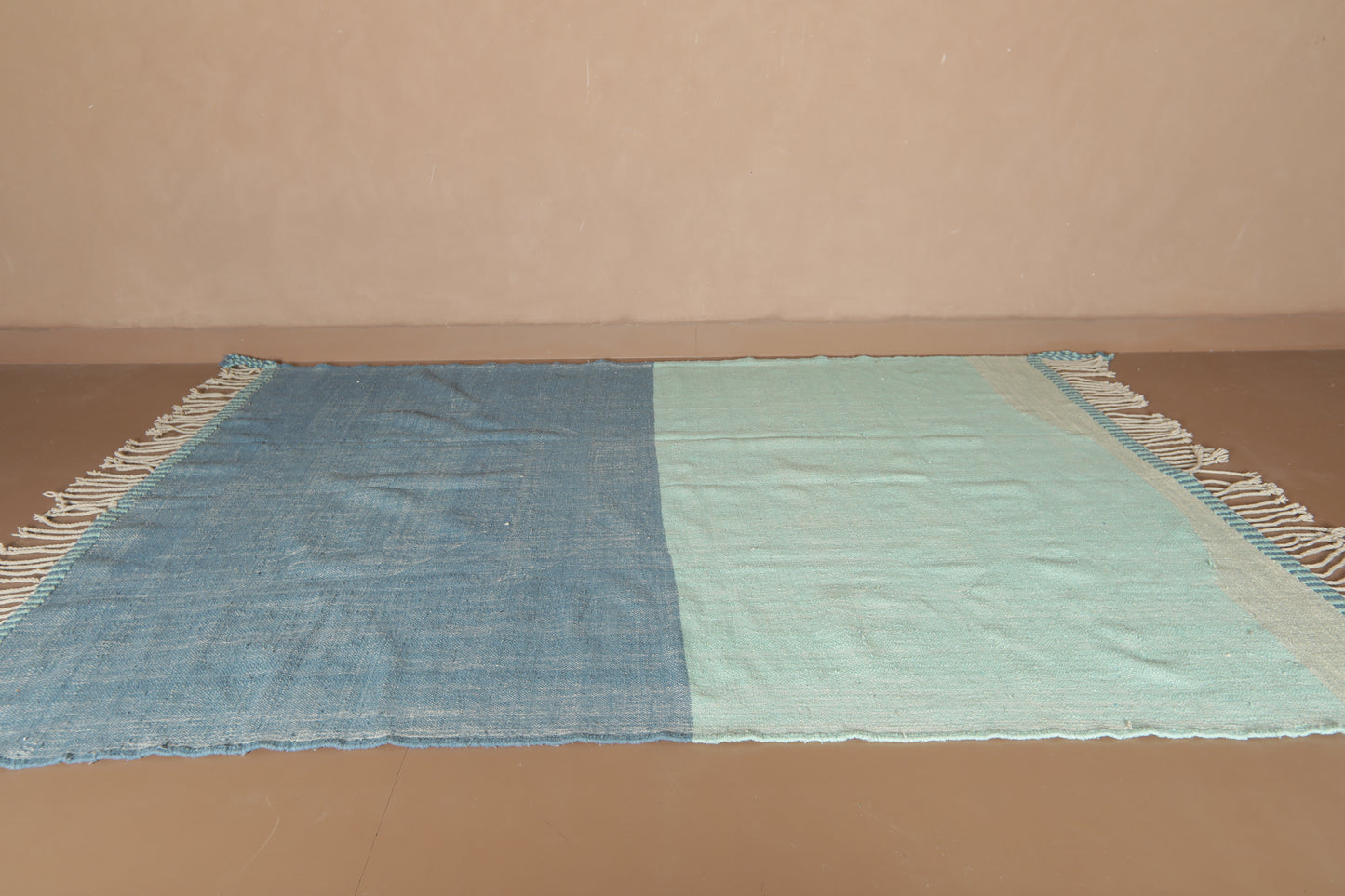 Handwoven Moroccan Kilim Rug – Two-Tone Blue Flat Weave - Custom Rug