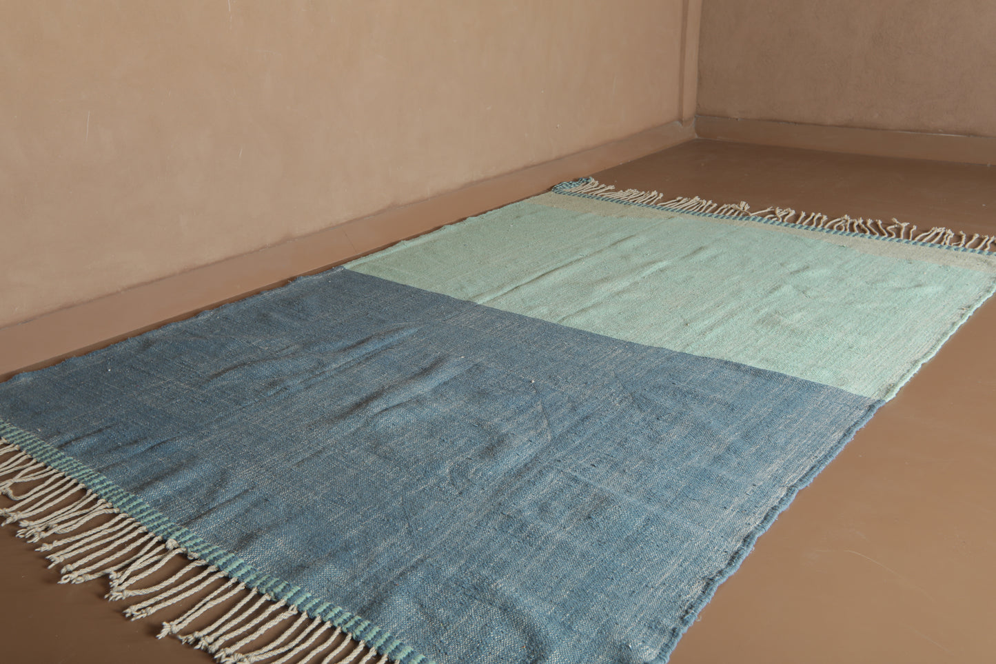 Handwoven Moroccan Kilim Rug – Two-Tone Blue Flat Weave - Custom Rug