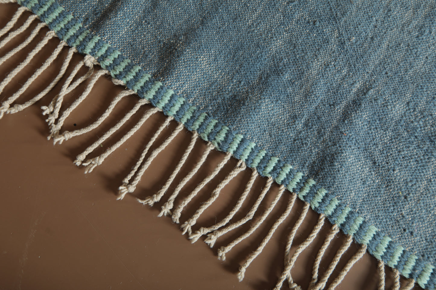 Handwoven Moroccan Kilim Rug – Two-Tone Blue Flat Weave - Custom Rug