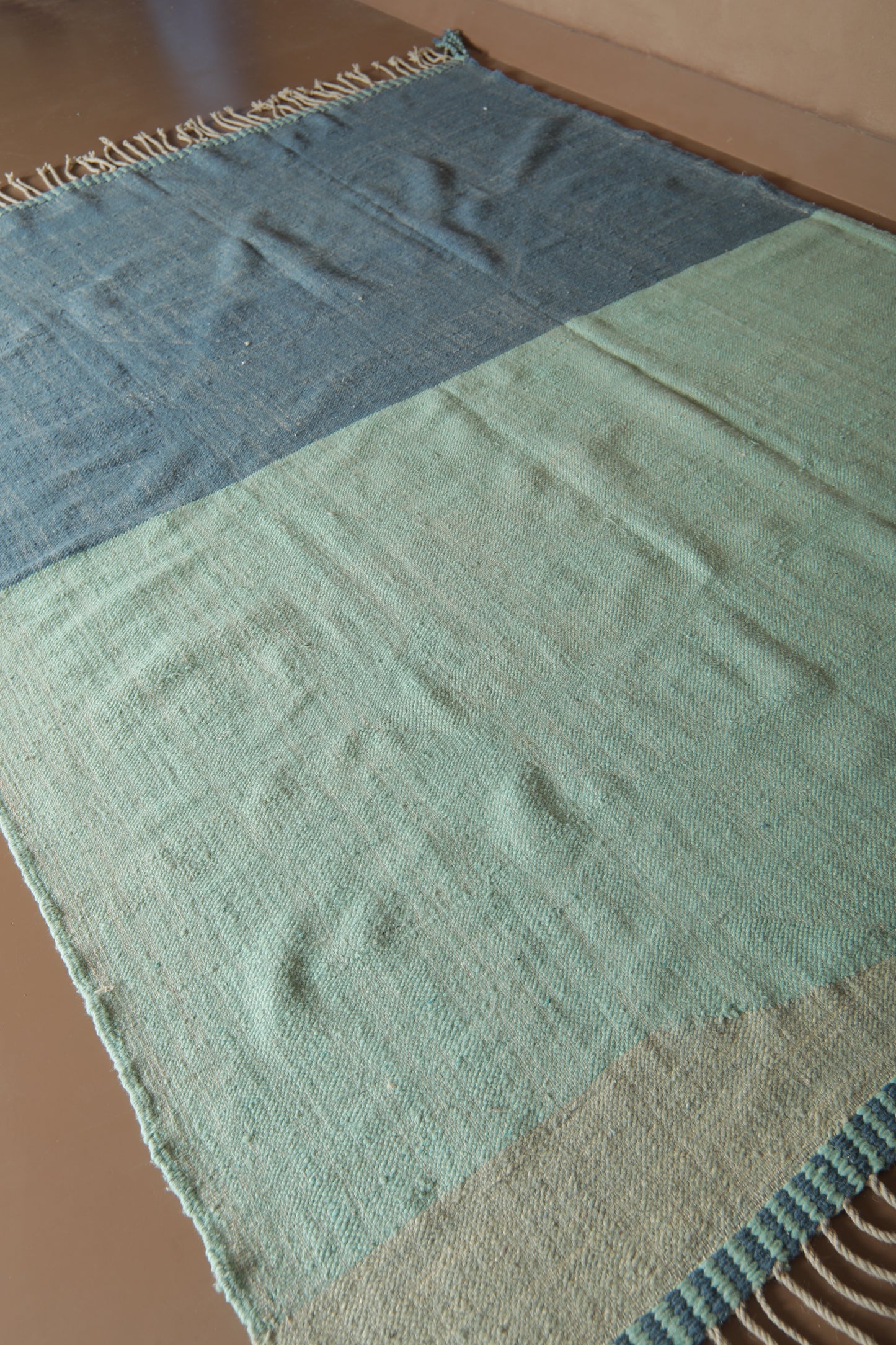 Handwoven Moroccan Kilim Rug – Two-Tone Blue Flat Weave - Custom Rug