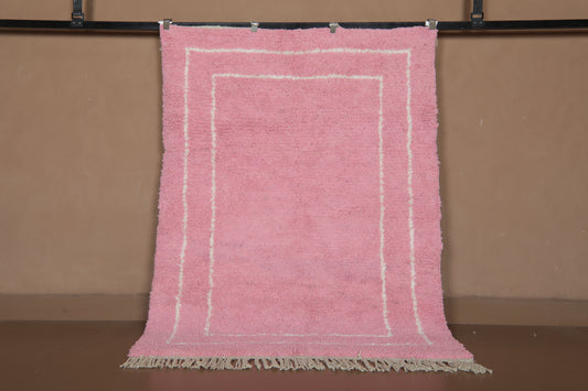 Handmade Moroccan Rug - Modern Framed Design with Tassels - Custom Rug in Blush Pink