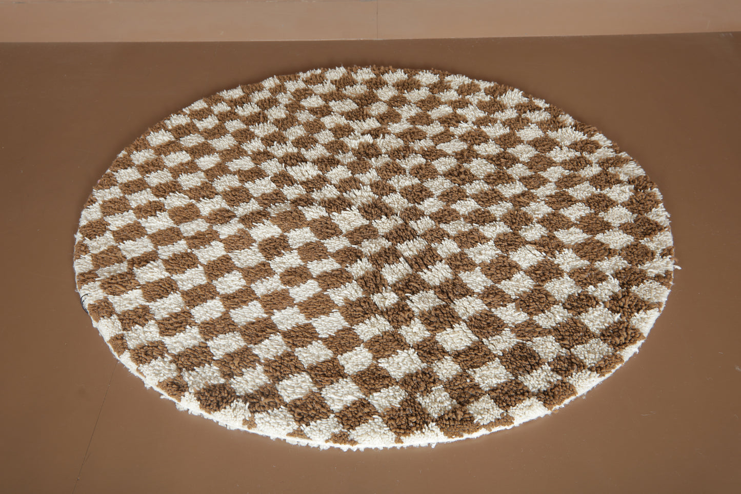 Handmade Moroccan Checkered Rug -Round Wool Rug - Custom Rug